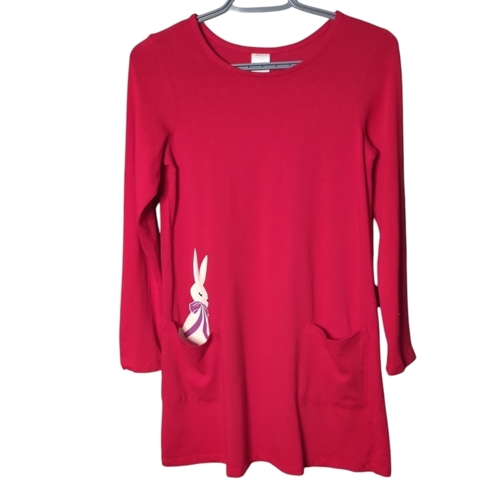 Hanna Andersson Pocket Art Dress Rabbit Graphic Bright Red Size 10 (140cm)